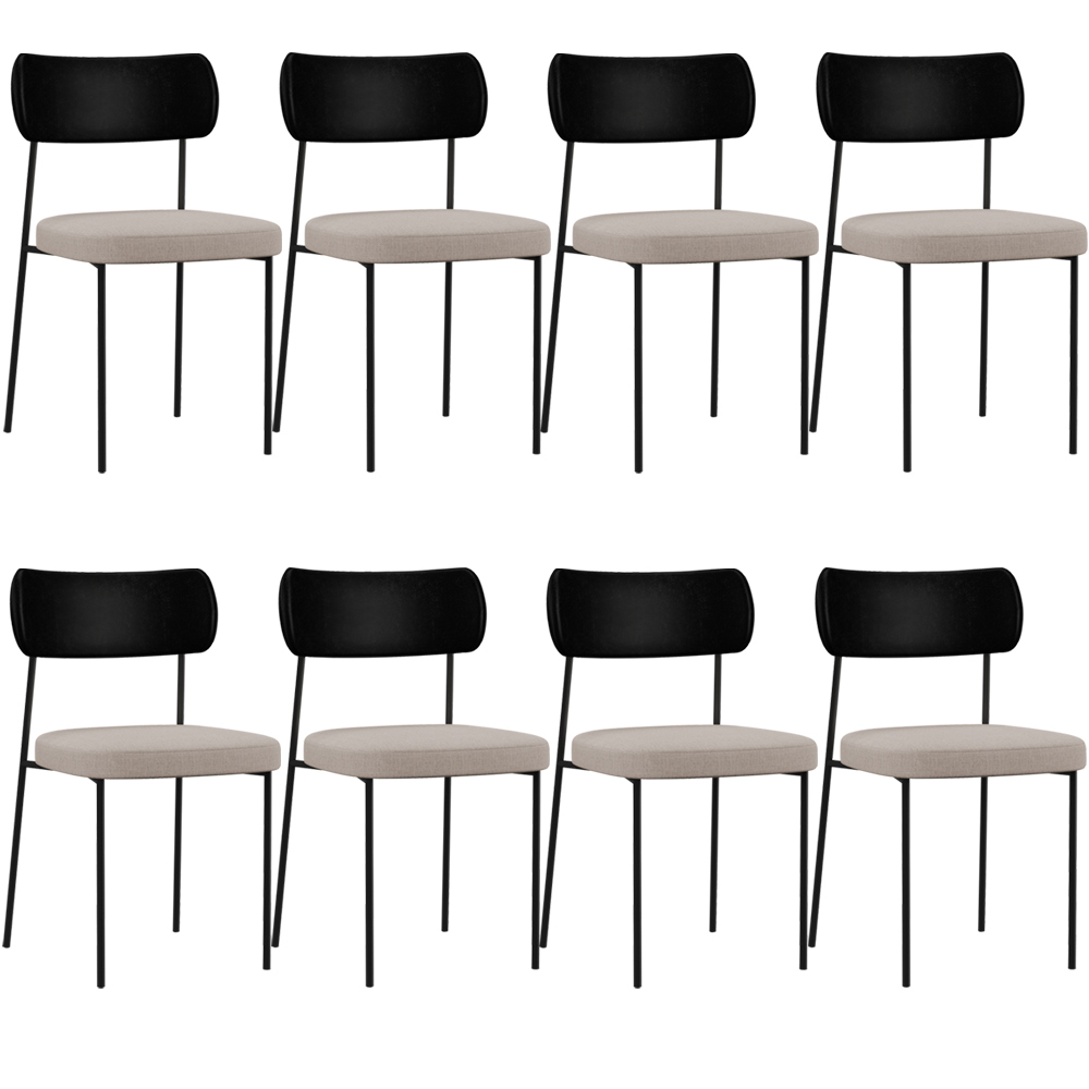 Kit 08 Cadeiras Para Sala De Jantar Melina L02 Couríssimo Preto Linho Bege - Lyam Decor