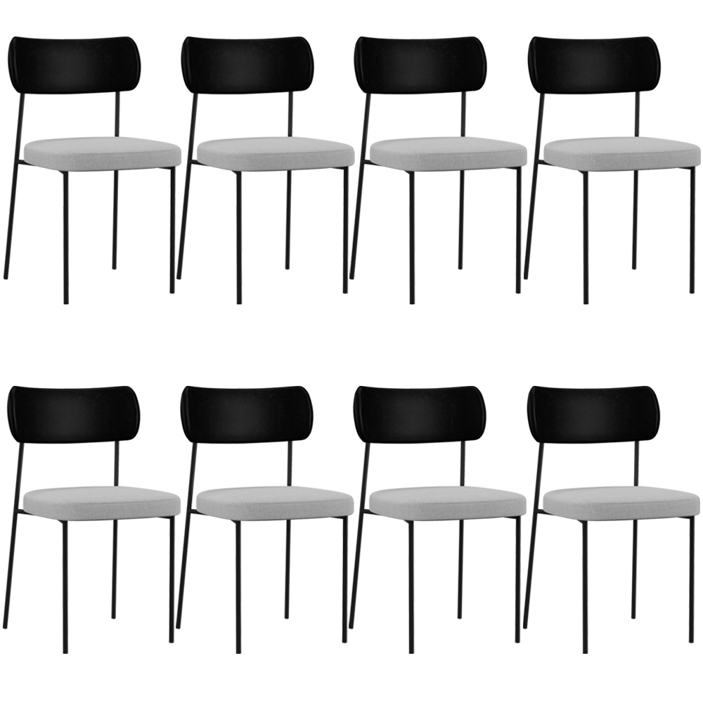 Kit 08 Cadeiras Para Sala De Jantar Melina L02 Couríssimo Preto Linho Cinza - Lyam Decor