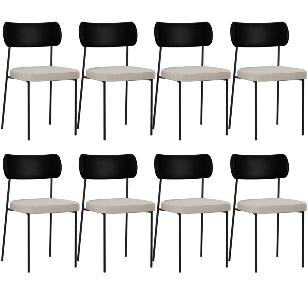 Kit 08 Cadeiras Para Sala De Jantar Melina L02 Couríssimo Preto Linho Cru - Lyam Decor