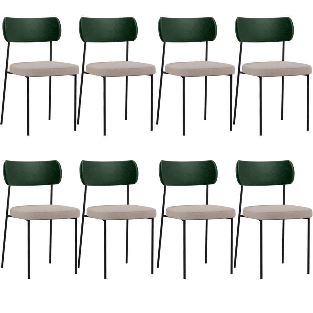 Kit 08 Cadeiras Para Sala De Jantar Melina L02 Facto Verde Musgo Linho Bege - Lyam Decor