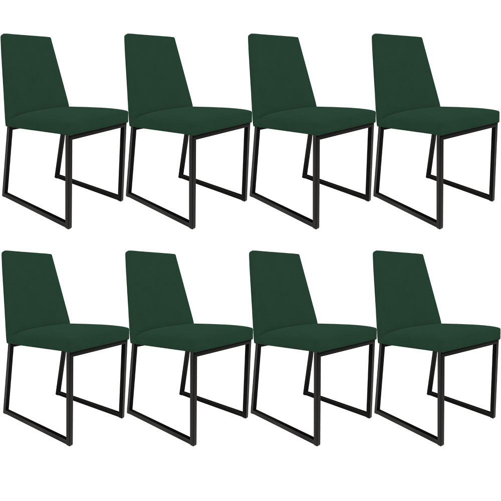 Kit 08 Cadeiras Para Sala Jantar Base Aço Industrial Preto Dafne L02 Suede Verde Musgo - Lyam Decor