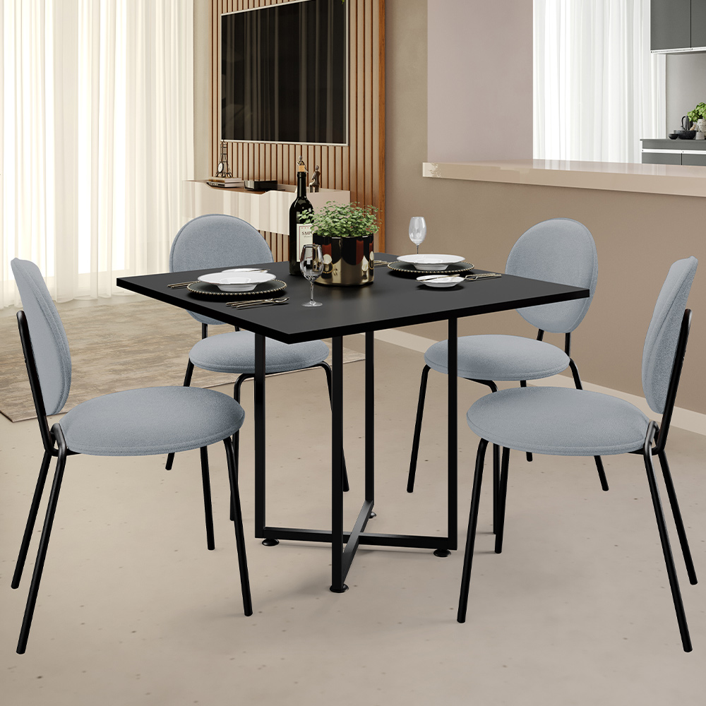 Kit 08 Cadeiras Para Sala de Jantar Cozinha Évora L02 Bouclê Cinza - Lyam