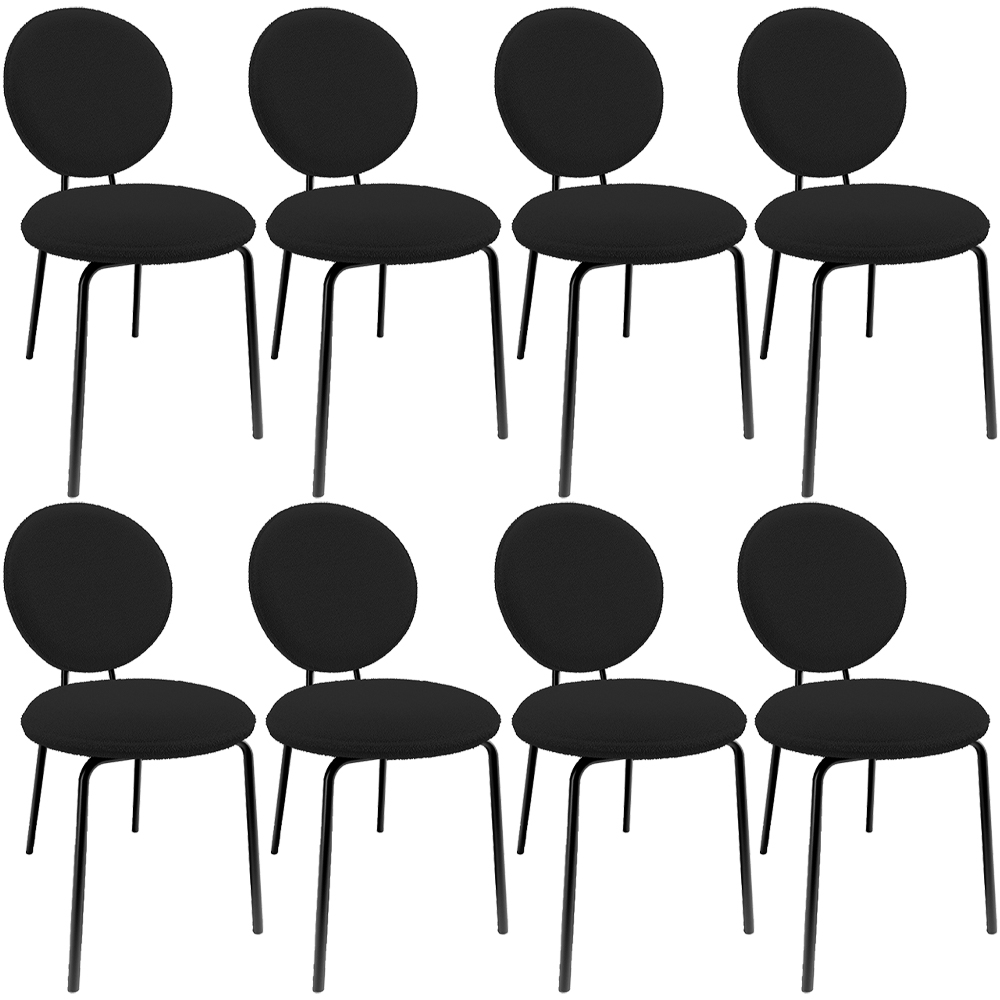 Kit 08 Cadeiras Para Sala de Jantar Cozinha Évora L02 Bouclê Preto - Lyam