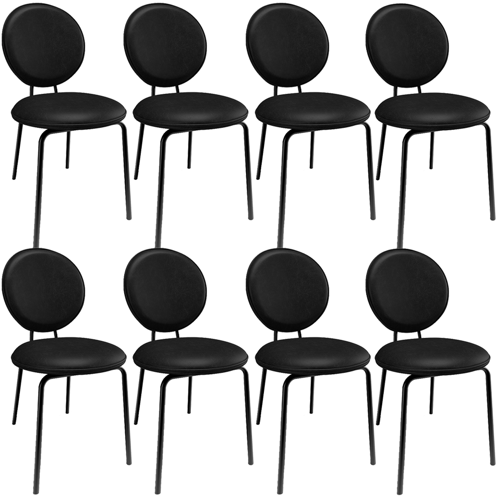Kit 08 Cadeiras Para Sala de Jantar Cozinha Évora L02 Couríssimo Preto - Lyam