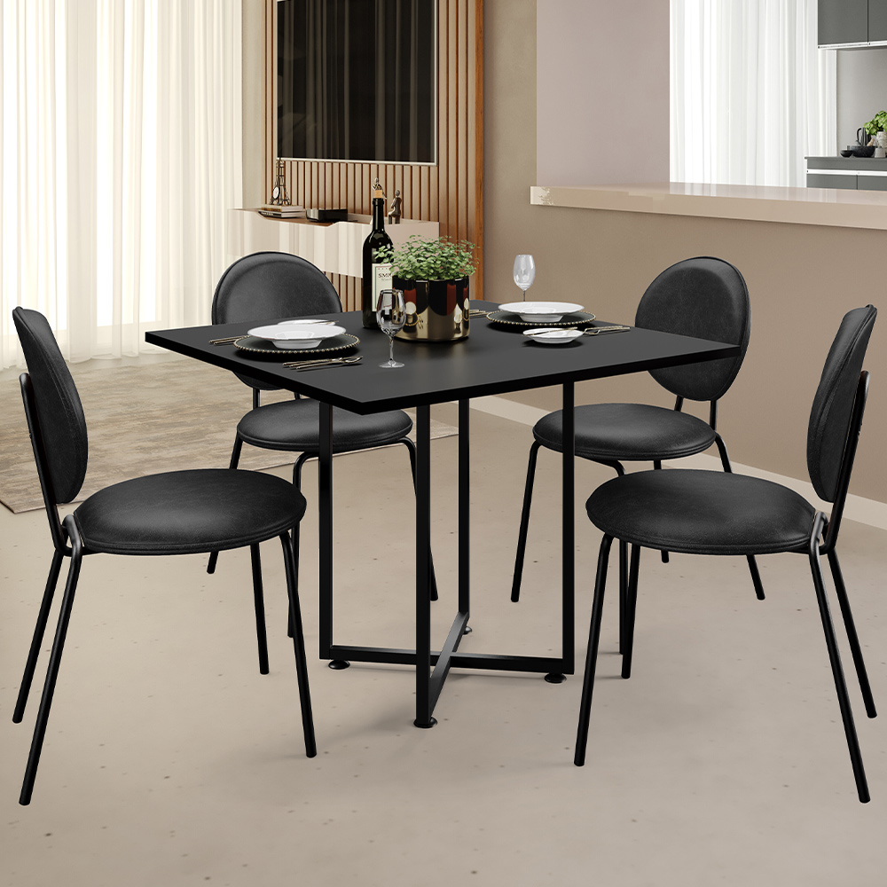 Kit 08 Cadeiras Para Sala de Jantar Cozinha Évora L02 Couríssimo Preto - Lyam