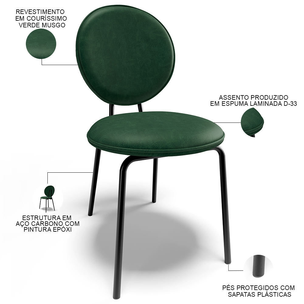 Kit 08 Cadeiras Para Sala de Jantar Cozinha Évora L02 Couríssimo Verde Musgo - Lyam