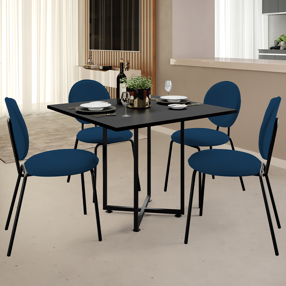 Kit 08 Cadeiras Para Sala de Jantar Cozinha Évora L02 Suede Azul Marinho - Lyam