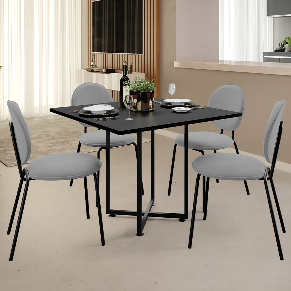 Kit 08 Cadeiras Para Sala de Jantar Cozinha Évora L02 Suede Cinza - Lyam