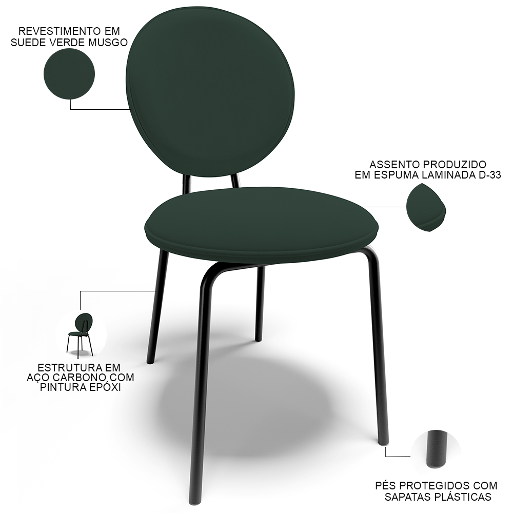 Kit 08 Cadeiras Para Sala de Jantar Cozinha Évora L02 Suede Verde Musgo - Lyam
