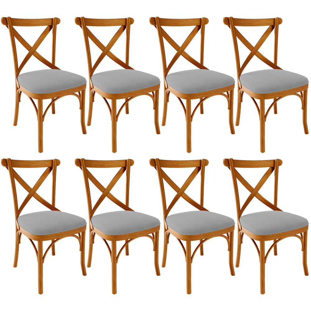 Kit 08 Cadeiras Para Sala de Jantar e Estar Living Estofada Ávila L02 Suede Cinza - Lyam