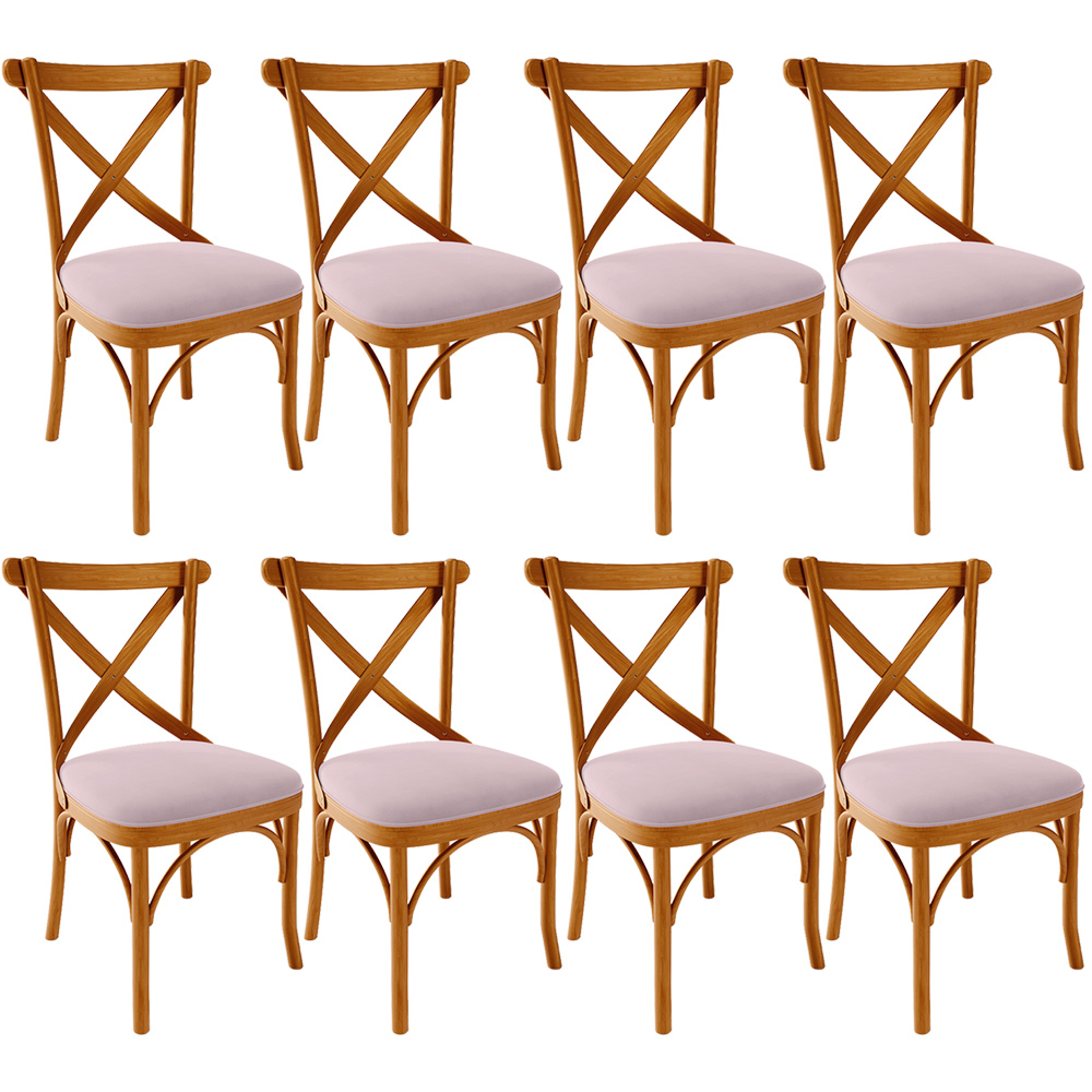Kit 08 Cadeiras Para Sala de Jantar e Estar Living Estofada Ávila L02 Suede Rosê - Lyam