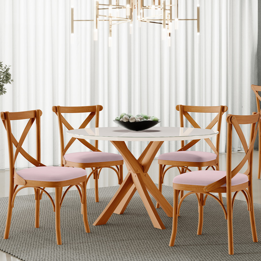 Kit 08 Cadeiras Para Sala de Jantar e Estar Living Estofada Ávila L02 Suede Rosê - Lyam