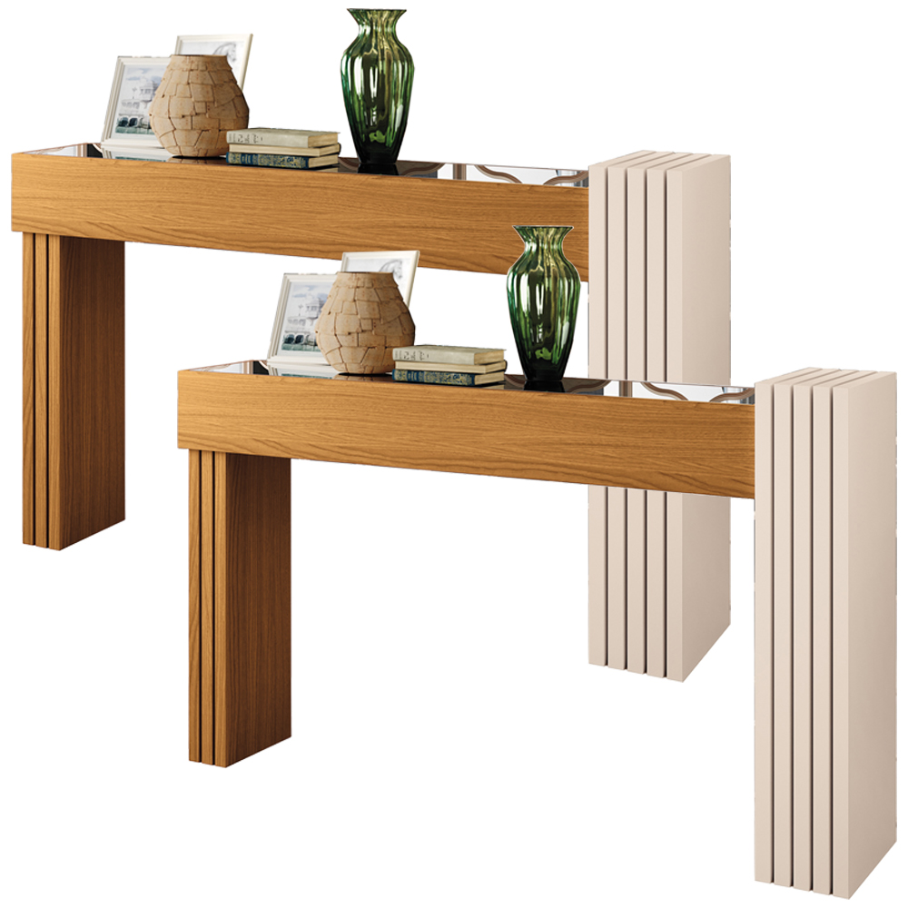 Kit 2 Aparadores Decorativos Sala Estar Espelhado Lord B01 Cinamomo Off White - Lyam Decor
