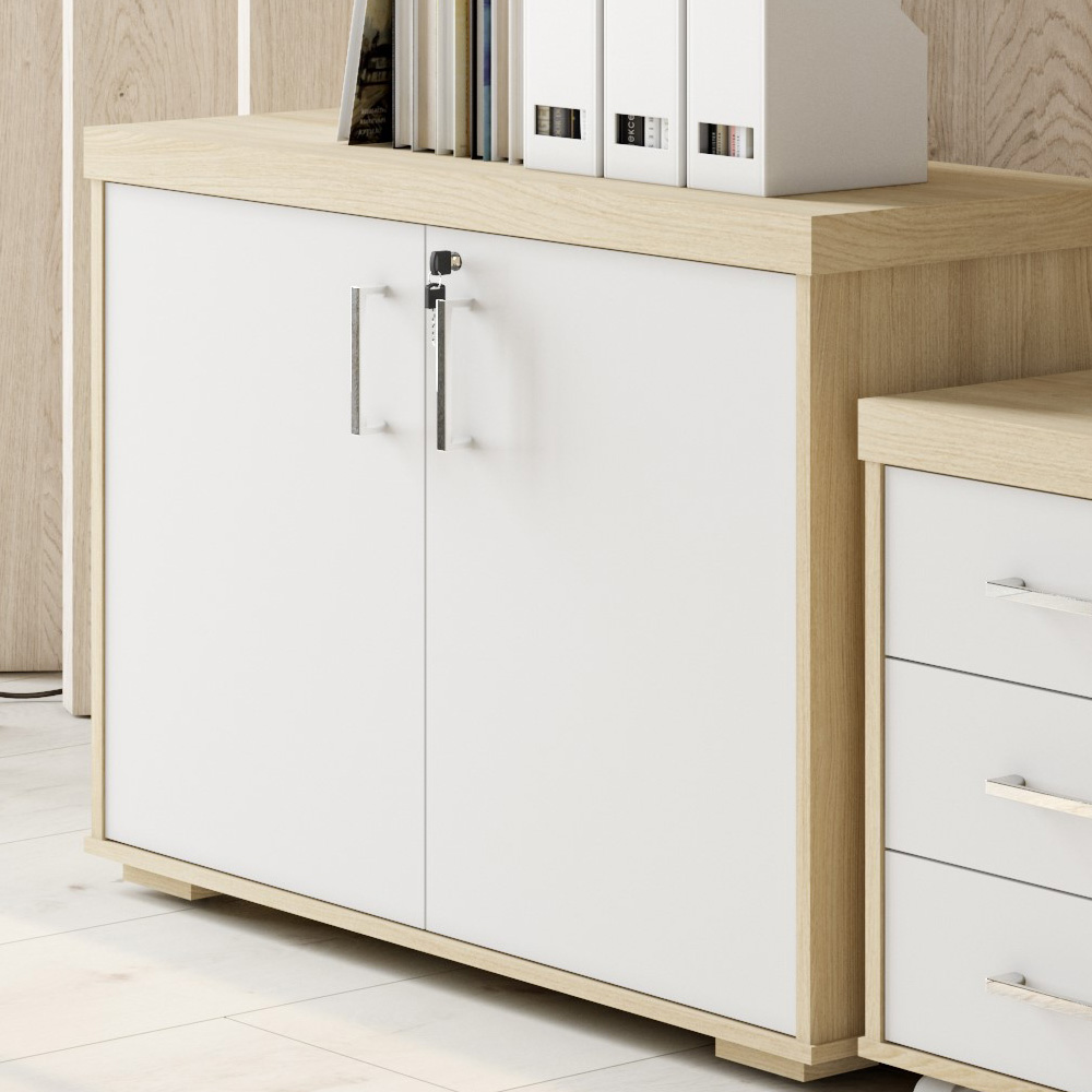 Kit 2 Armários Balcão Multiuso Escritório 2 Portas Atria Executiva A02 Carvalho Branco - Lyam Decor