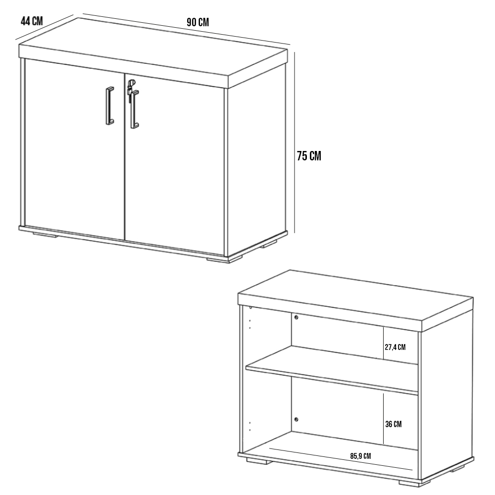 Kit 2 Armários Balcão Multiuso Escritório 2 Portas Atria Executiva A02 Charuto Preto - Lyam Decor