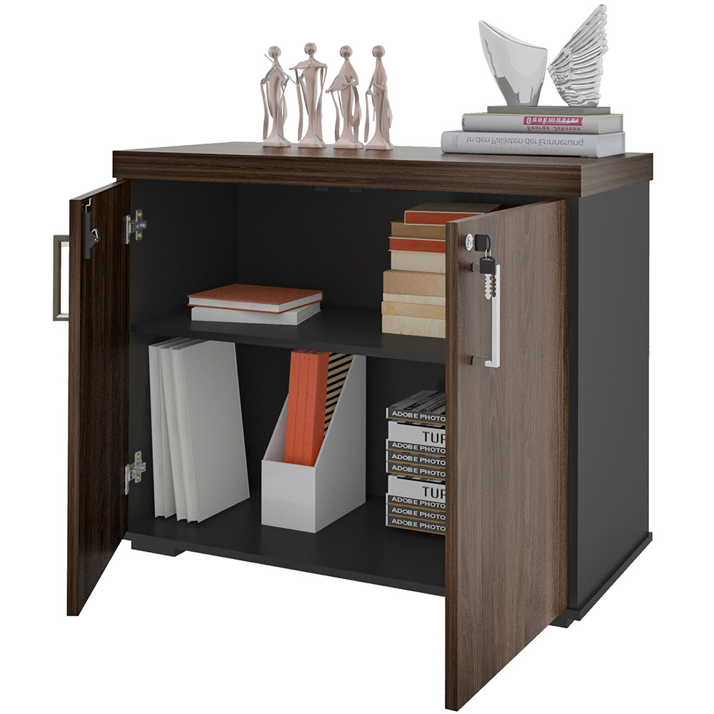 Kit 2 Armários Balcão Multiuso Escritório 2 Portas Atria Executiva A02 Charuto Preto - Lyam Decor