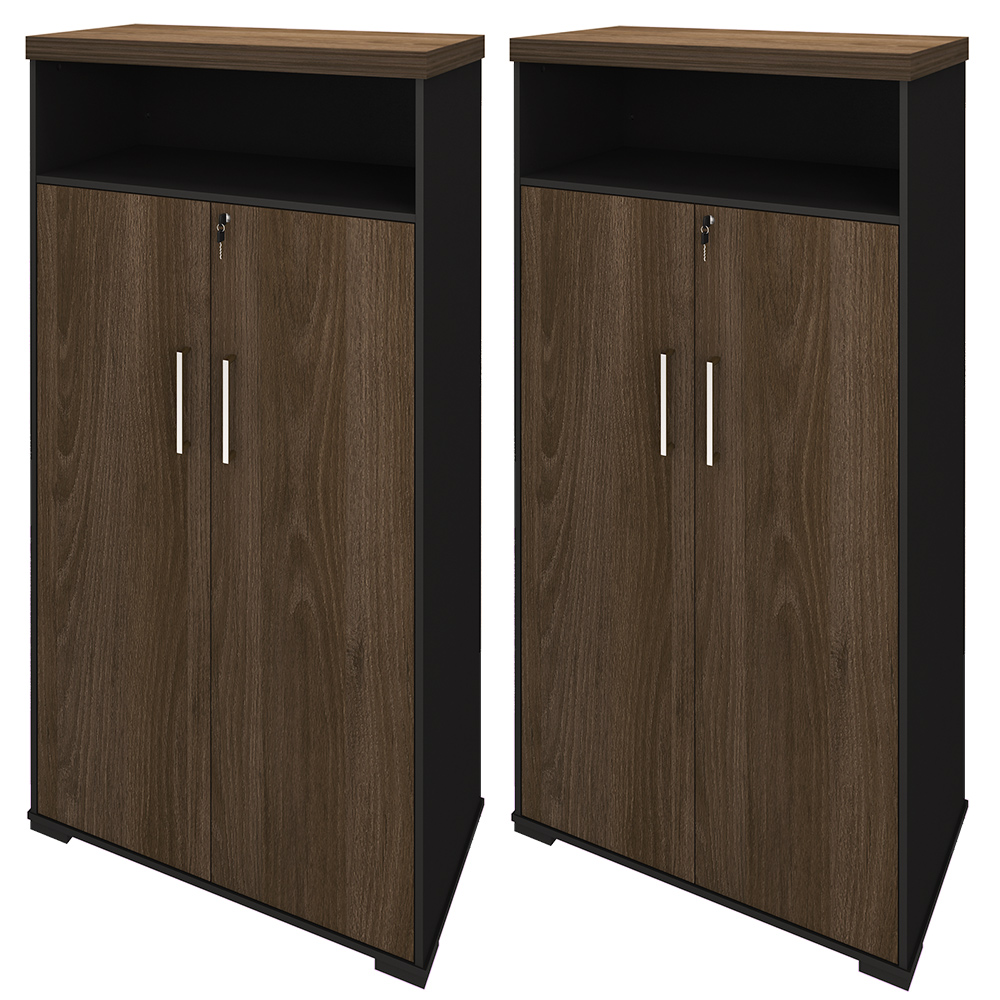 Kit 2 Armários Multiuso Office 2 Portas E Nicho Atria Executiva 173cm A02 Charuto Preto - Lyam Decor