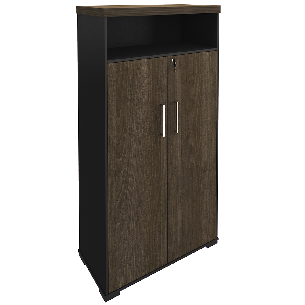Kit 2 Armários Multiuso Office 2 Portas E Nicho Atria Executiva 173cm A02 Charuto Preto - Lyam Decor
