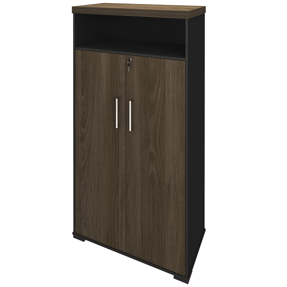 Kit 2 Armários Multiuso Office 2 Portas E Nicho Atria Executiva 173cm A02 Charuto Preto - Lyam Decor