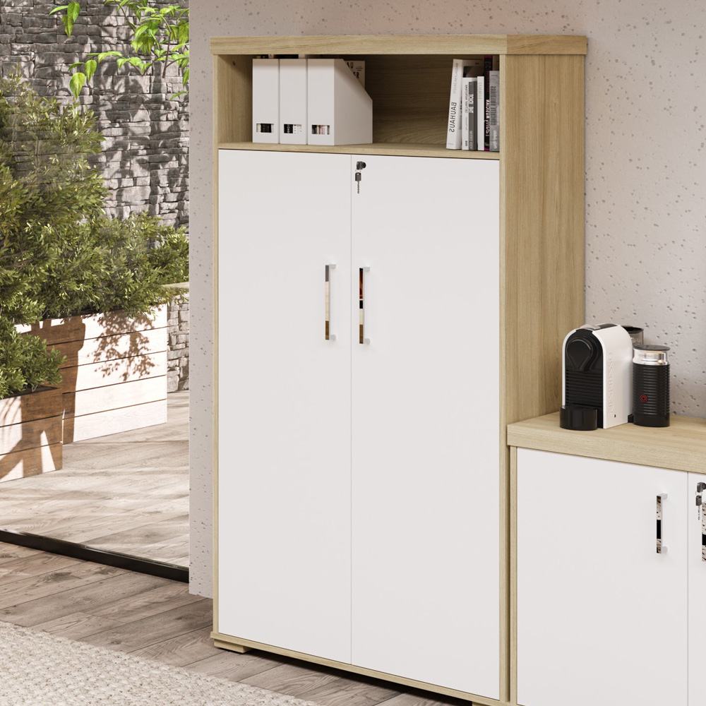 Kit 2 Armários Multiuso Office 2 Portas E Nicho Atria Executiva A02 Carvalho Branco - Lyam Decor
