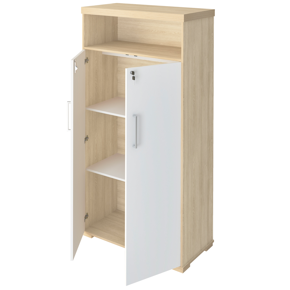 Kit 2 Armários Multiuso Office 2 Portas E Nicho Atria Executiva A02 Carvalho Branco - Lyam Decor
