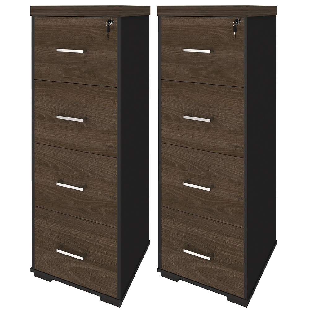 Kit 2 Armários Multiuso Office Para Arquivo 4 Gavetas Atria Executiva A02 Charuto Preto - Lyam Decor