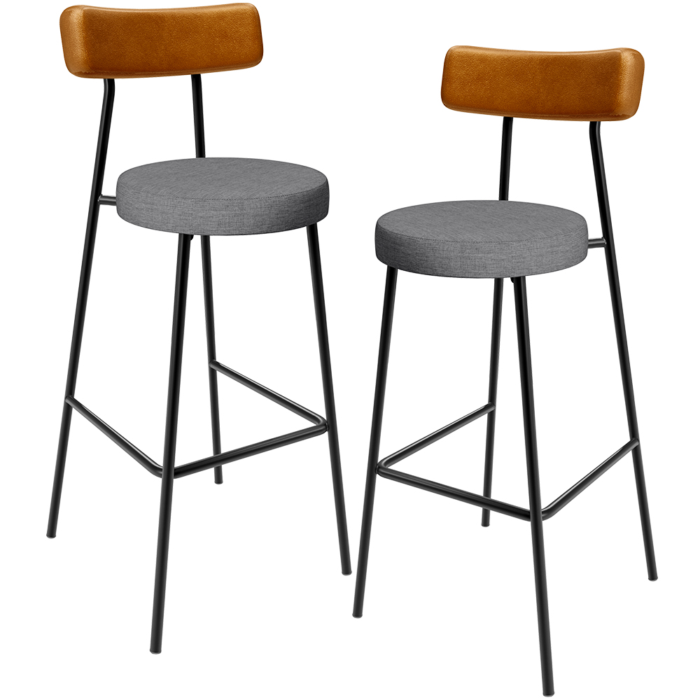 Kit 2 Banquetas Alta Bar Cozinha Jantar Milão L02 Couríssimo Whisky Linho Cinza Escuro - Lyam Decor