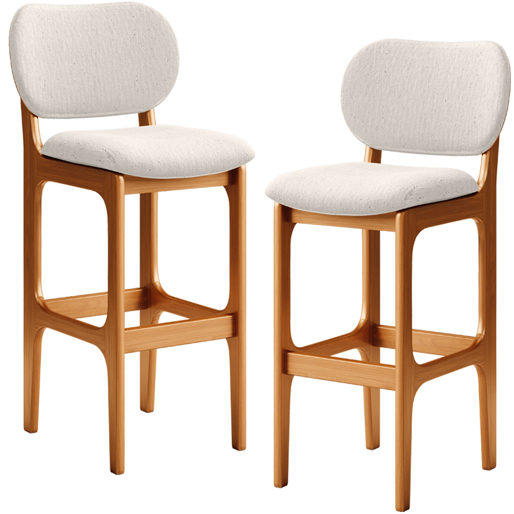 Kit 2 Banquetas Alta Bar Cozinha Sala Jantar Fixa Betta L02 Imbuia Linho Cru - Lyam Decor