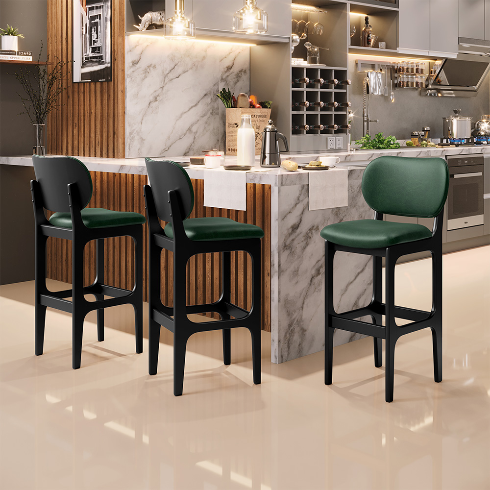 Kit 2 Banquetas Alta Bar Cozinha Sala Jantar Fixa Betta L02 Preto Facto Verde Musgo - Lyam Decor