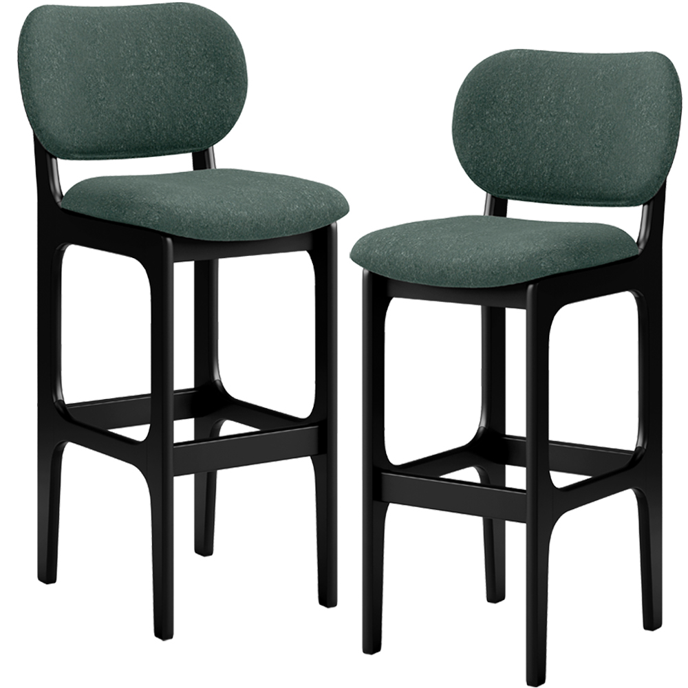 Kit 2 Banquetas Alta Bar Cozinha Sala Jantar Fixa Betta L02 Preto Linho Verde Musgo - Lyam Decor