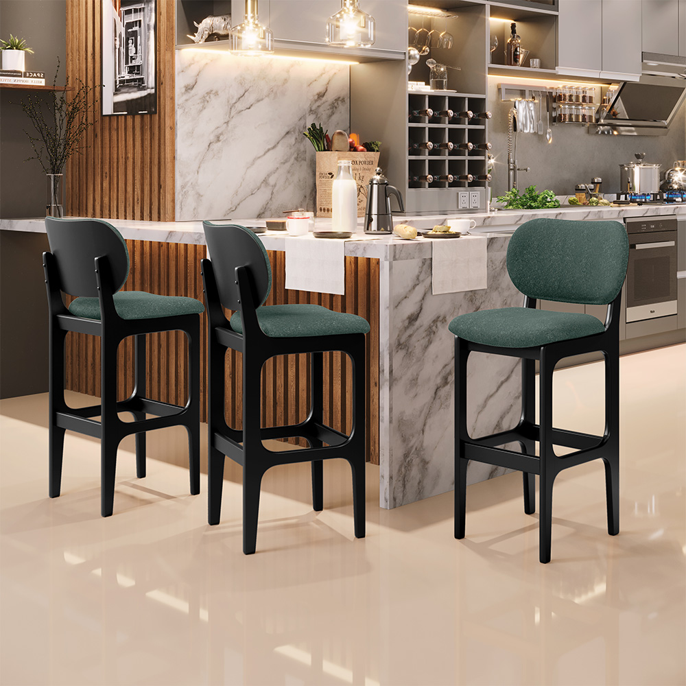 Kit 2 Banquetas Alta Bar Cozinha Sala Jantar Fixa Betta L02 Preto Linho Verde Musgo - Lyam Decor