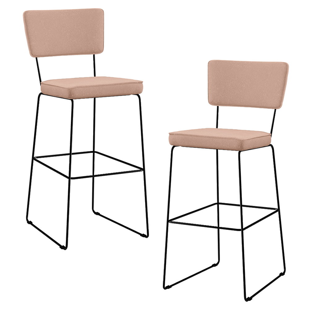 Kit 2 Banquetas Alta Para Cozinha Sala De Jantar Base em Aço Fixa Allana L02 Linho Rosê - Lyam Decor