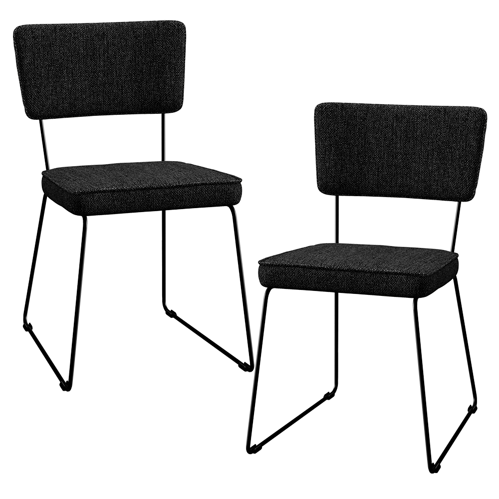 Kit 2 Cadeiras Decorativa Estofada Para Sala De Jantar Base Aço Allana L02 Linho Chumbo - Lyam Decor
