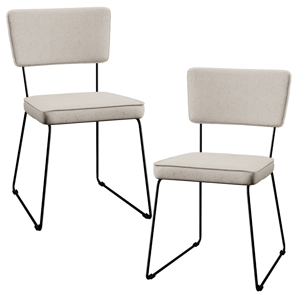 Kit 2 Cadeiras Decorativa Estofada Para Sala De Jantar Base Em Aço Allana L02 Linho Cru - Lyam Decor