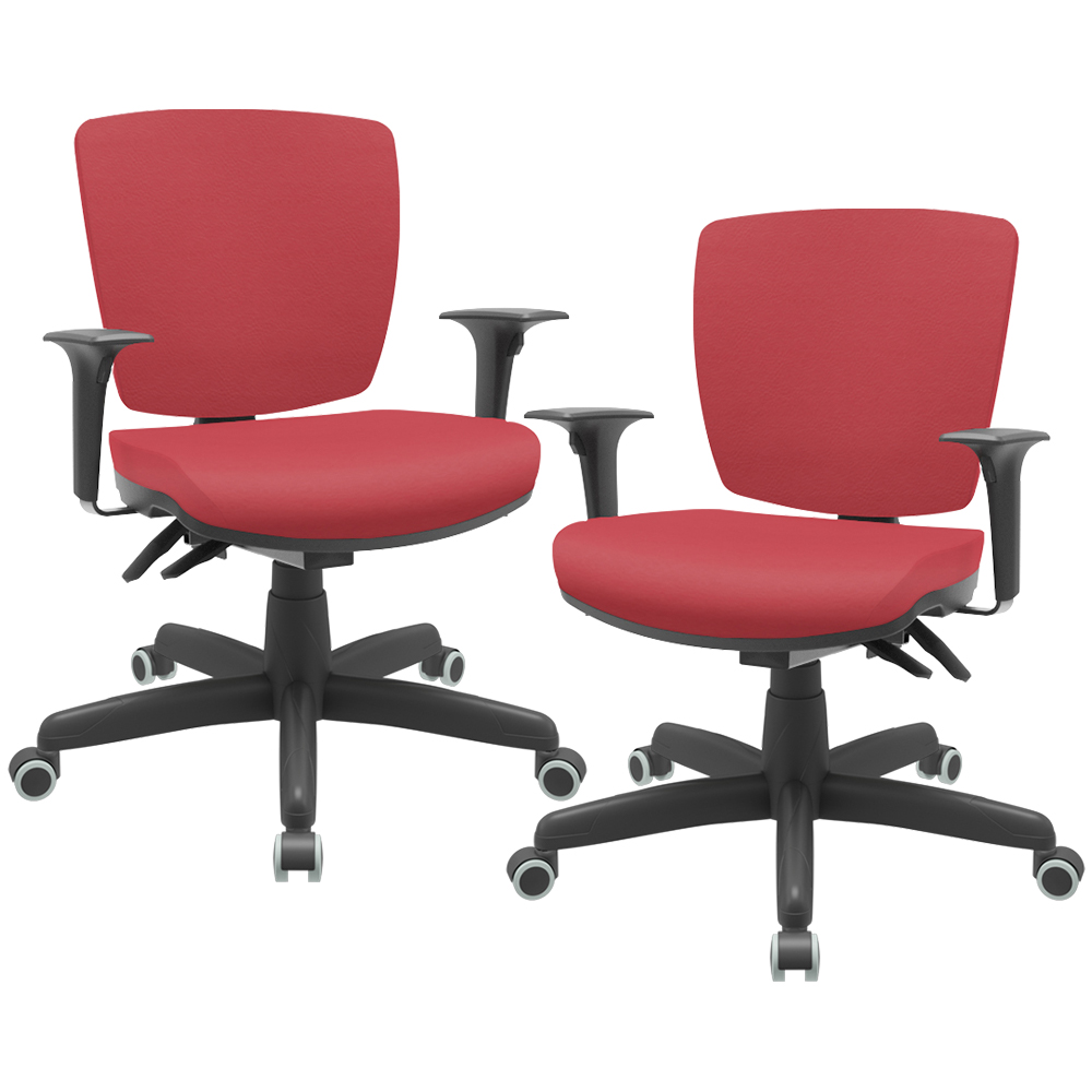 Kit 2 Cadeiras de Escritório Executiva Office Giratória Preto Baixa Flexi P03 Vinil Vermelho - Lyam