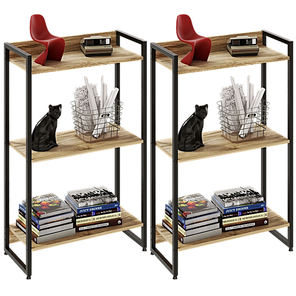 Kit 2 Estantes Multiuso Escritório Industrial 3 Prateleiras Areta 104x60cm C01 Carvalho - Lyam Decor
