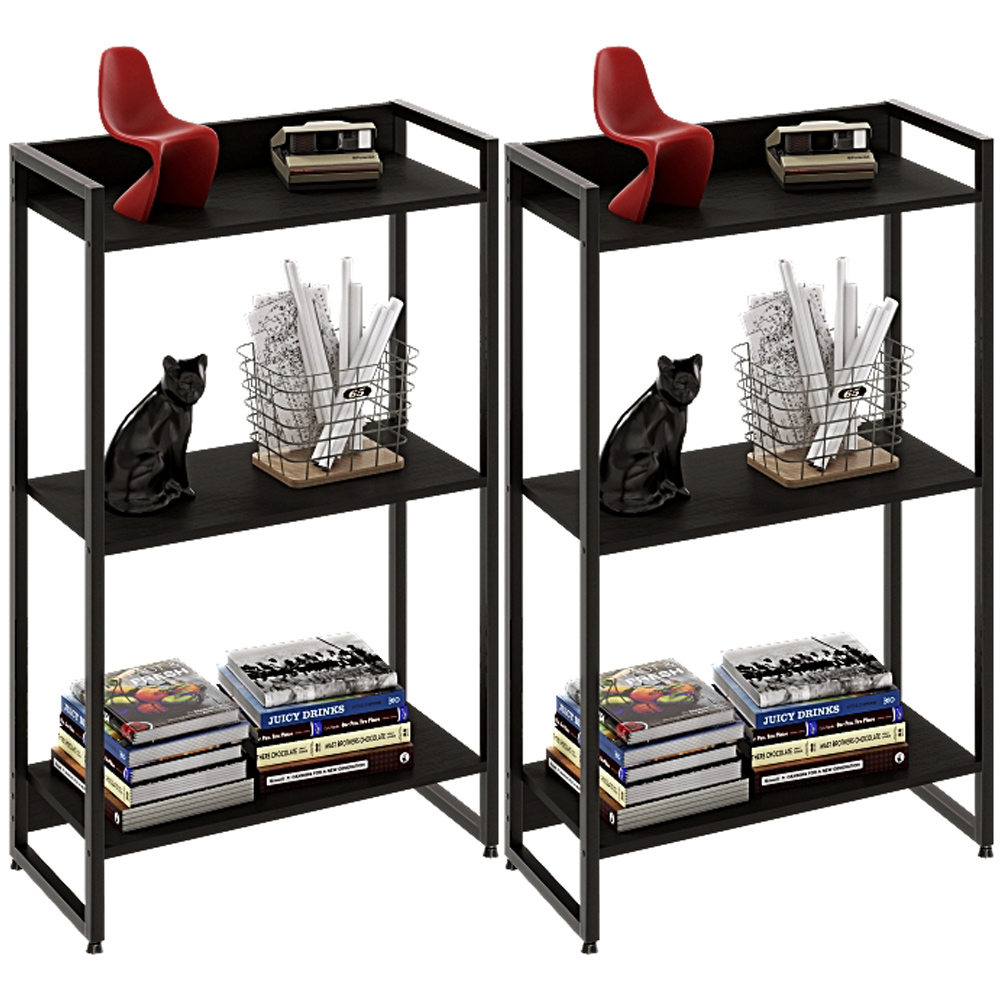 Kit 2 Estantes Multiuso Escritório Industrial 3 Prateleiras Areta 104x60cm C01 Onix - Lyam Decor