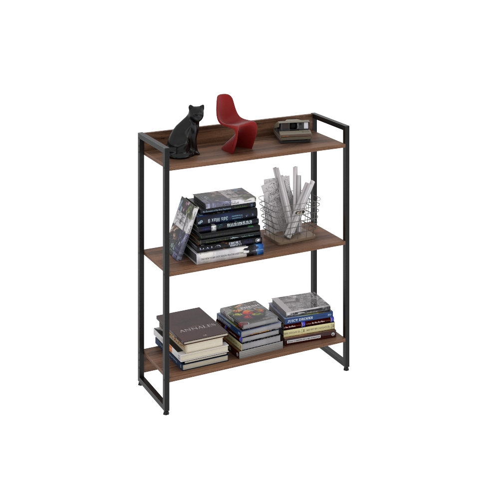 Kit 2 Estantes Multiuso Escritório Industrial 3 Prateleiras Areta 104x80cm C01 Nogal - Lyam Decor