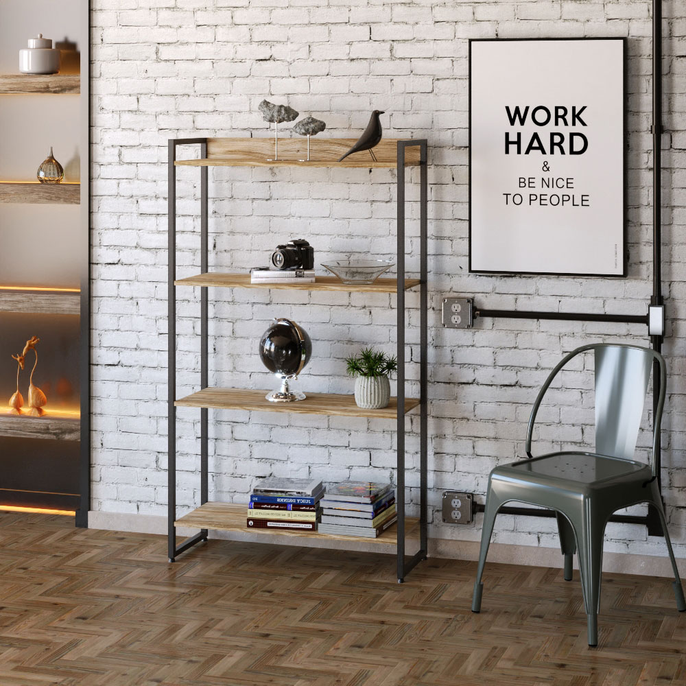Kit 2 Estantes Multiuso Escritório Industrial 4 Prateleiras Areta 145x80cm C01 Carvalho - Lyam Decor
