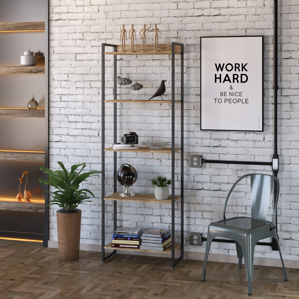 Kit 2 Estantes Multiuso Escritório Industrial 5 Prateleiras Areta 186x60cm C01 Carvalho - Lyam Decor