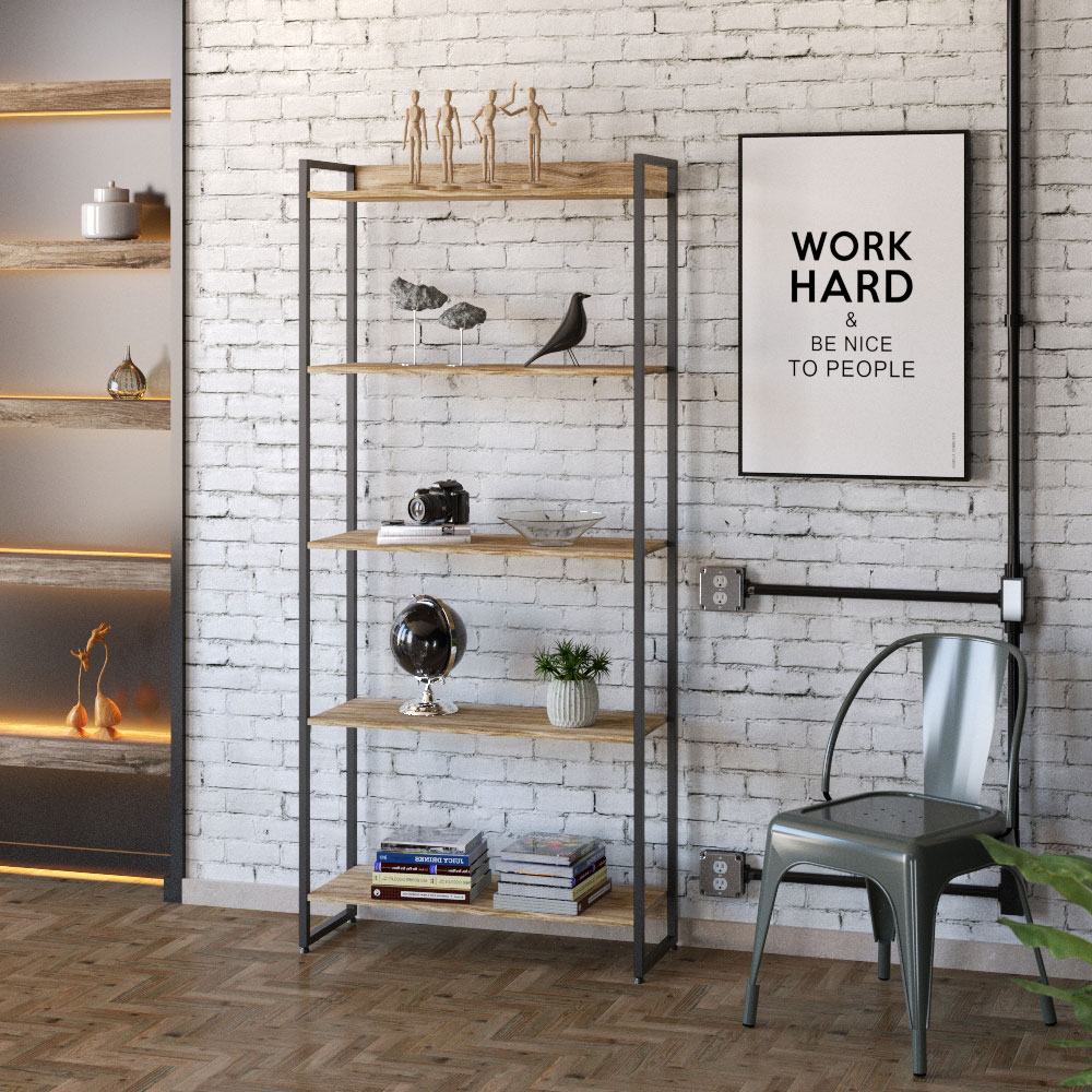 Kit 2 Estantes Multiuso Escritório Industrial 5 Prateleiras Areta 186x80cm C01 Carvalho - Lyam Decor