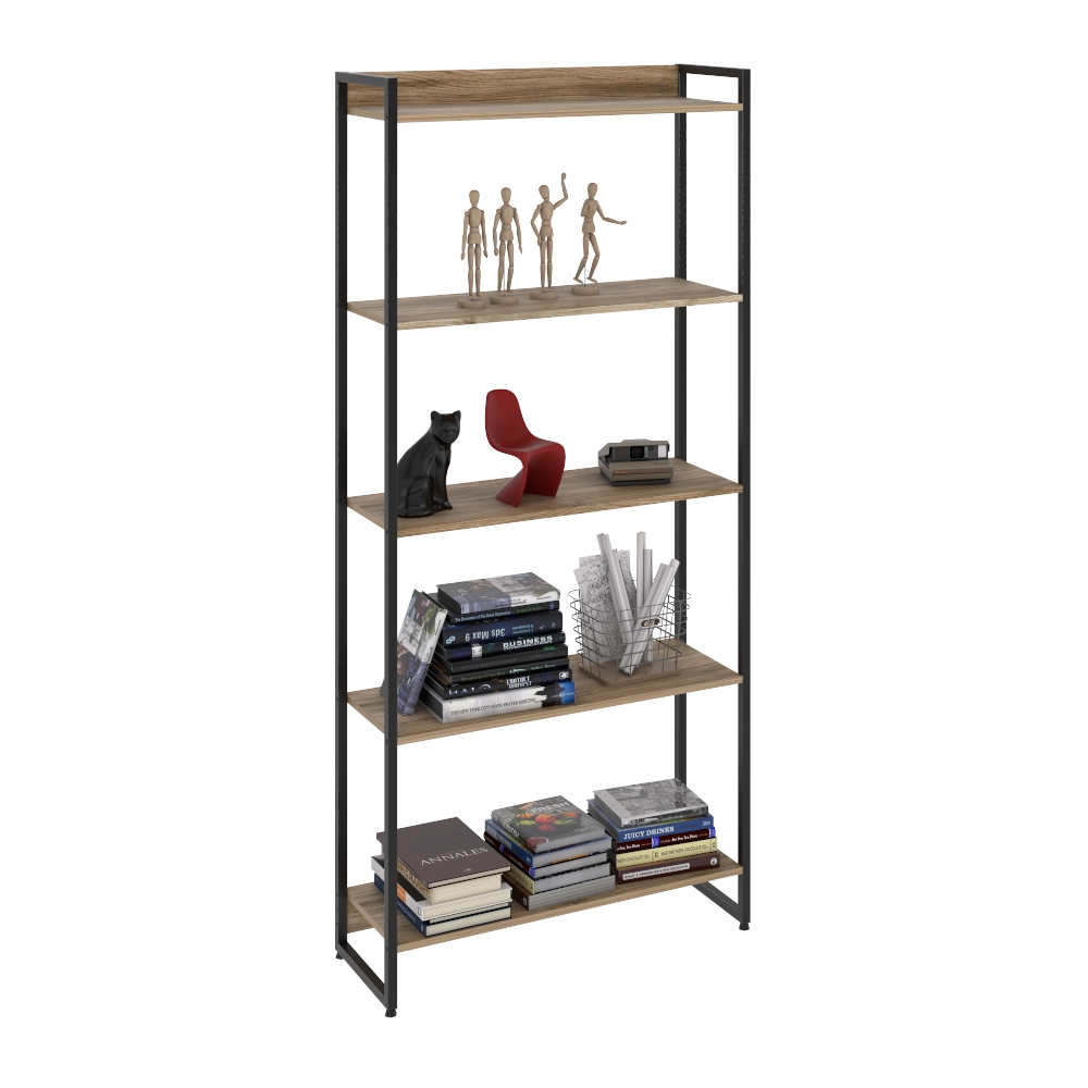 Kit 2 Estantes Multiuso Escritório Industrial 5 Prateleiras Areta 186x80cm C01 Carvalho - Lyam Decor