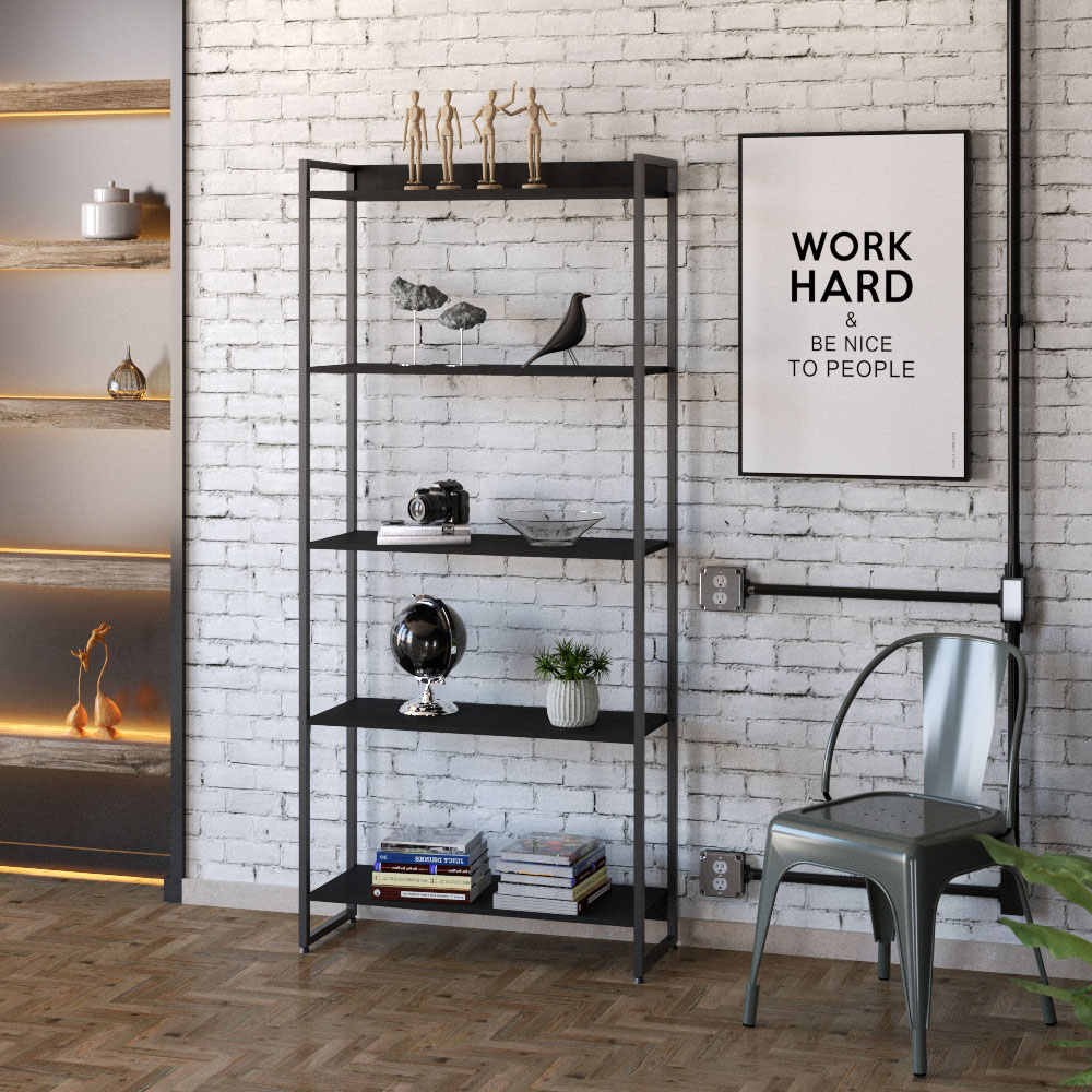 Kit 2 Estantes Multiuso Escritório Industrial 5 Prateleiras Areta 186x80cm C01 Onix - Lyam Decor