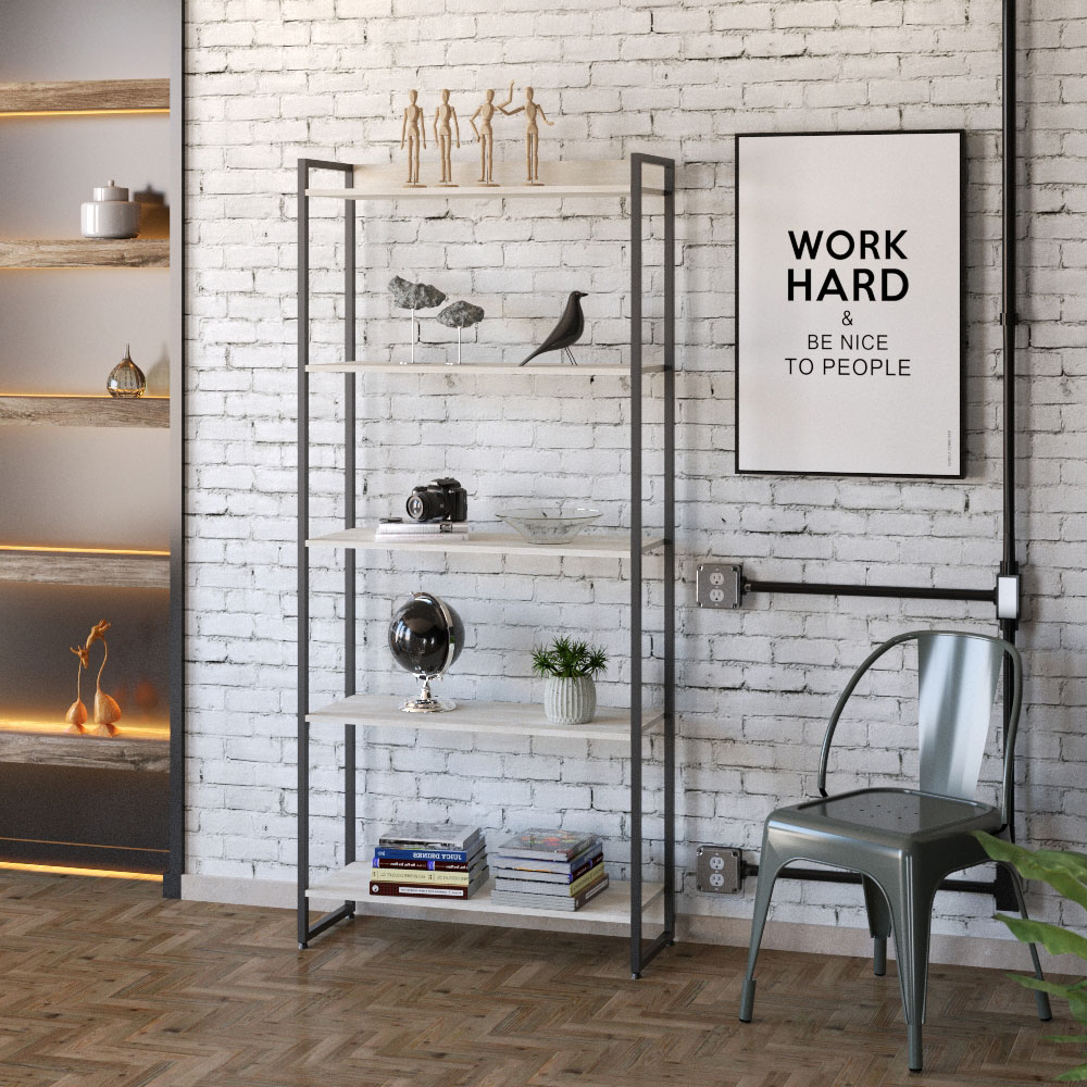 Kit 2 Estantes Multiuso Escritório Industrial 5 Prateleiras Areta 186x80cm C01 Snow - Lyam Decor