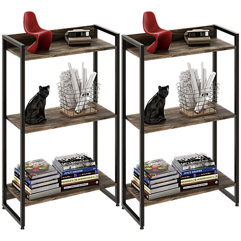 Kit 2 Estantes Multiuso Industrial 3 Prateleiras Areta 104x60cm C01 Carvalho Dark - Lyam Decor
