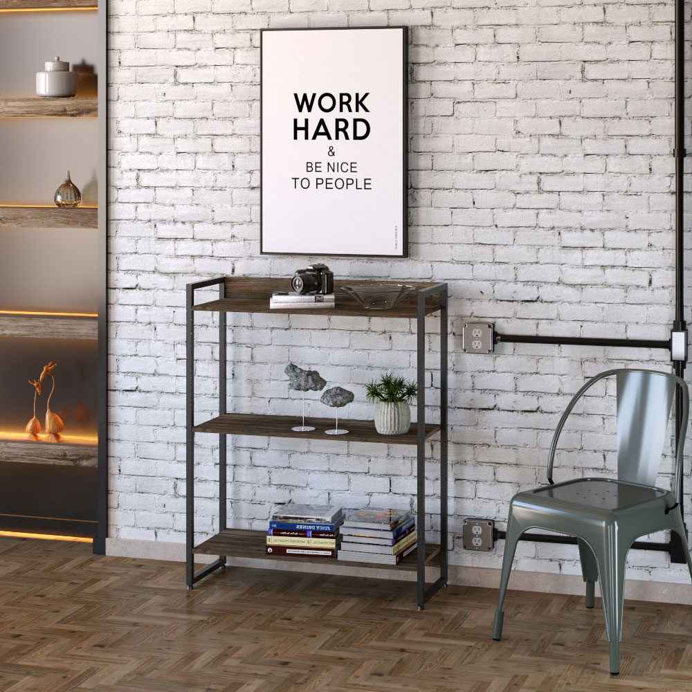 Kit 2 Estantes Multiuso Industrial 3 Prateleiras Areta 104x80cm C01 Carvalho Dark - Lyam Decor