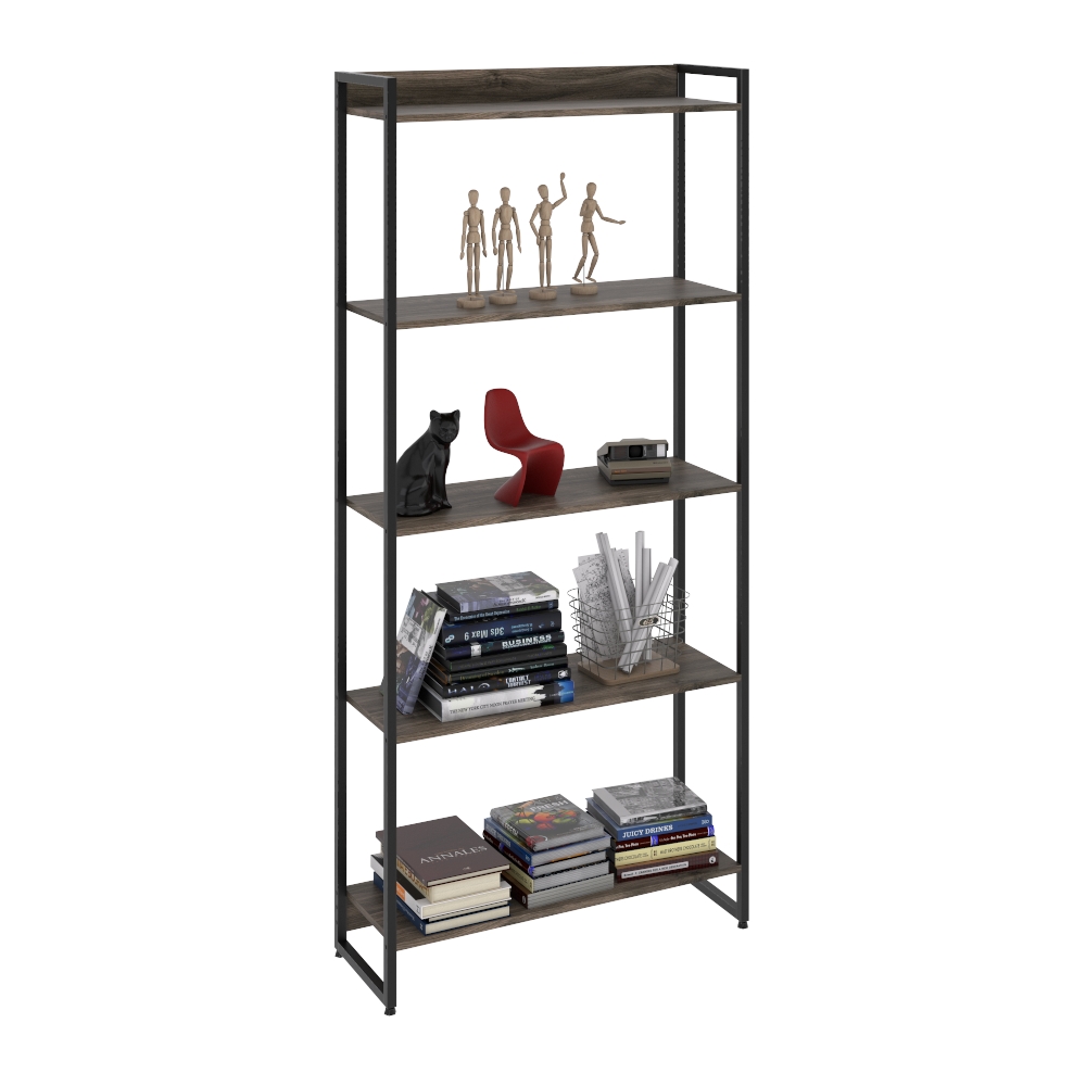 Kit 2 Estantes Multiuso Industrial 5 Prateleiras Areta 186x80cm C01 Carvalho Dark - Lyam Decor