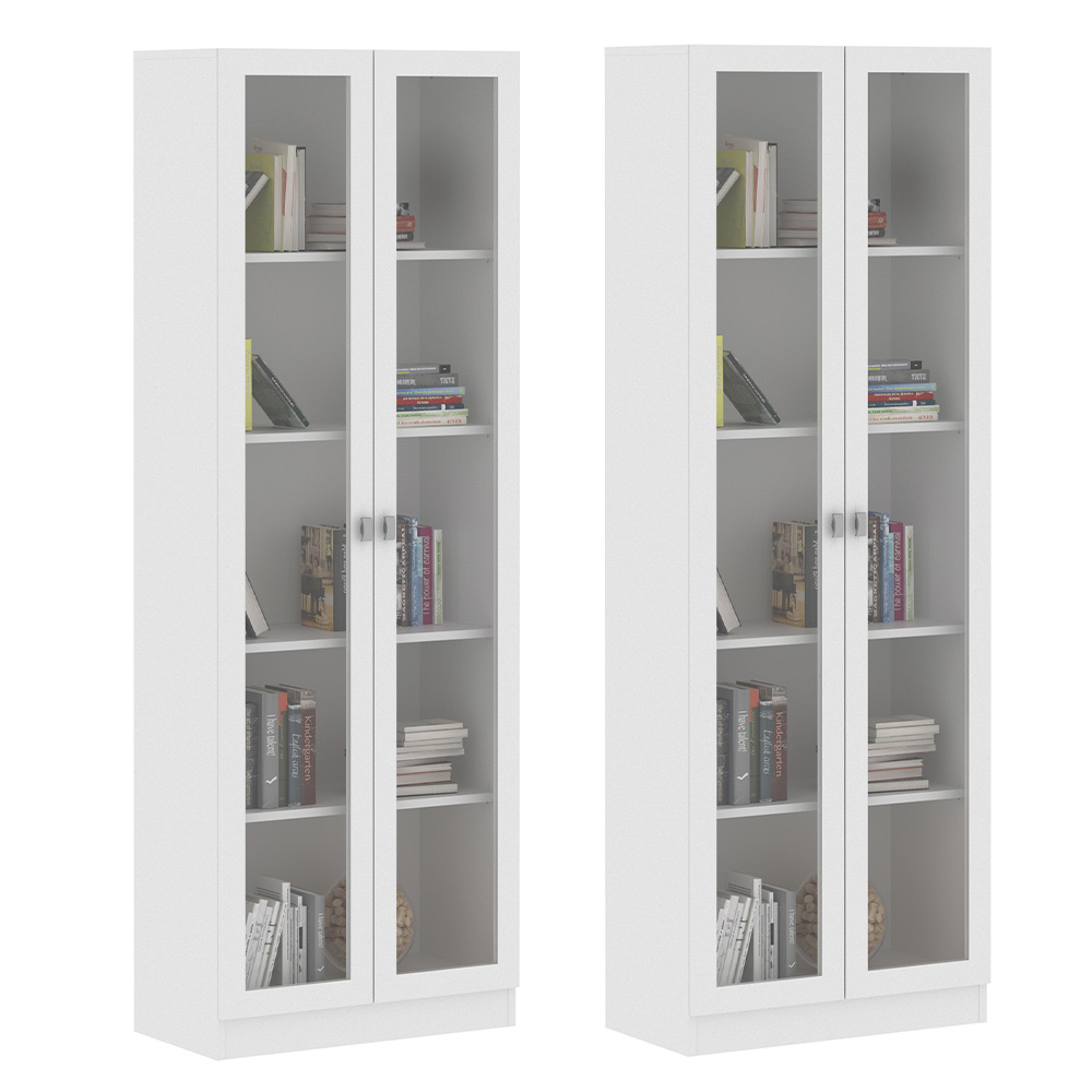 Kit 2 Estantes Para Escritório 2 Portas De Vidro 4 Prateleiras Cannes 171x59 T01 Branco - Lyam Decor