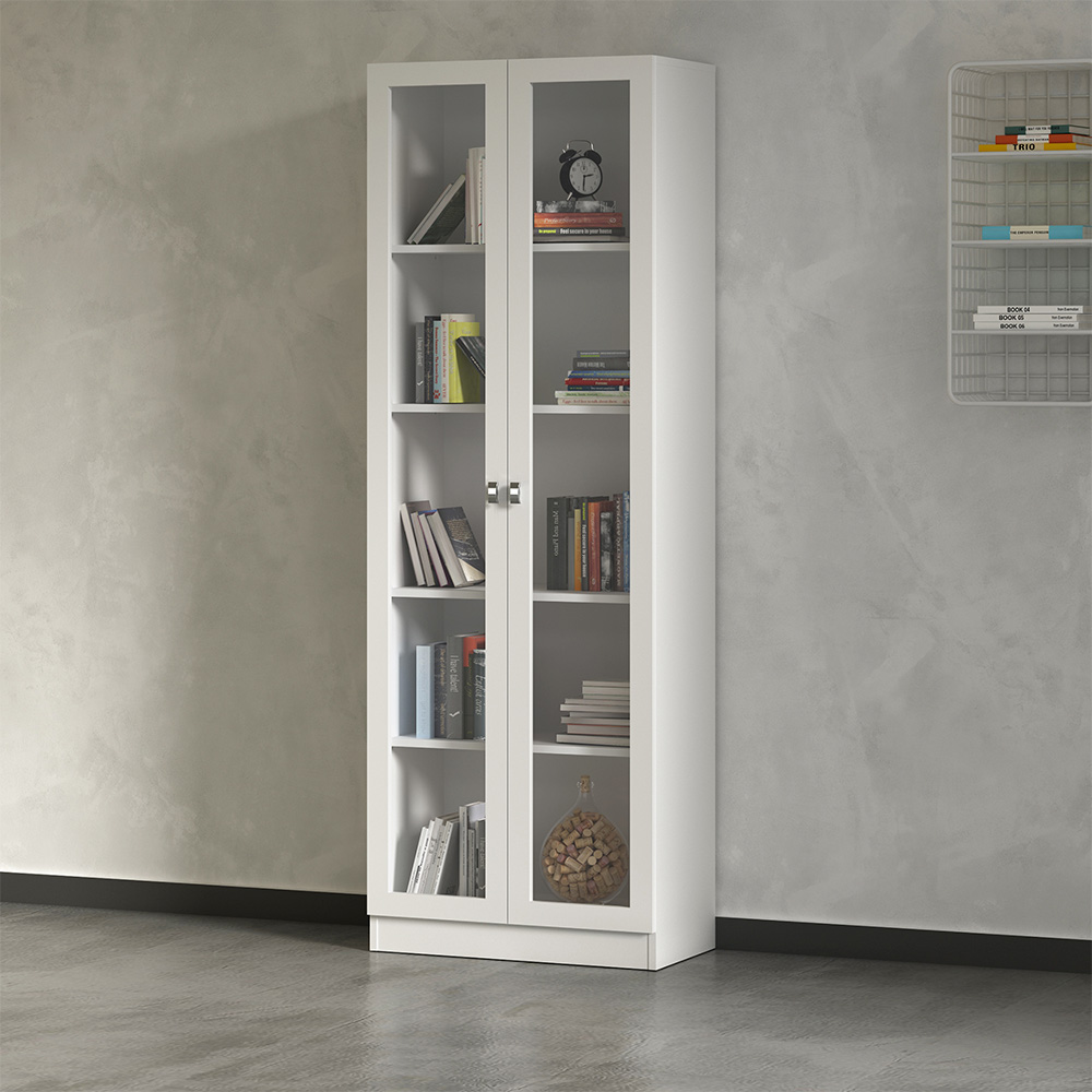 Kit 2 Estantes Para Escritório 2 Portas De Vidro 4 Prateleiras Cannes 171x59 T01 Branco - Lyam Decor