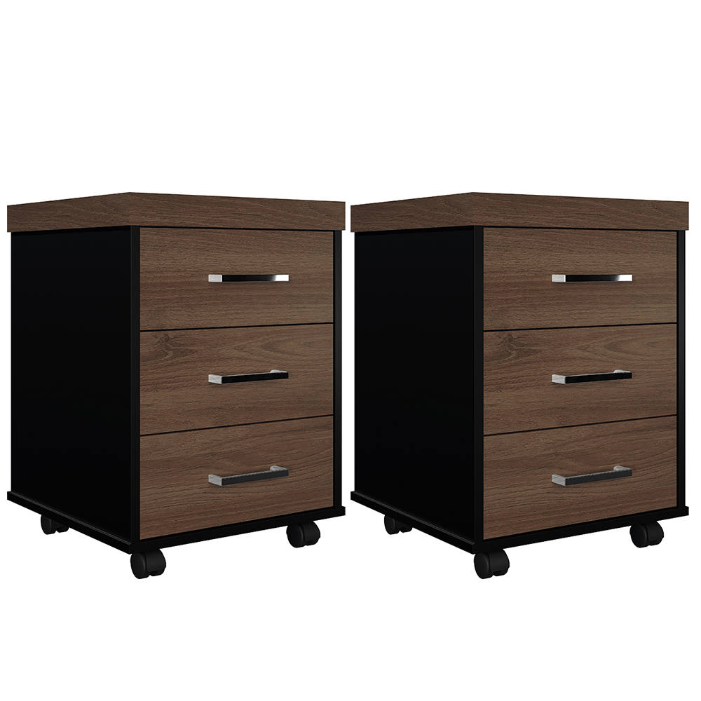 Kit 2 Gaveteiros Escritório Office Rodízios 3 Gavetas Atria Executiva A02 Charuto Preto - Lyam Decor